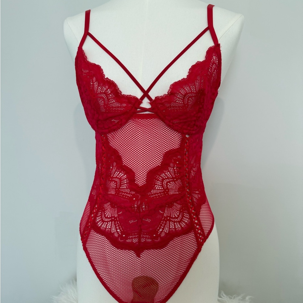 Elegant Red Lace Bodysuit